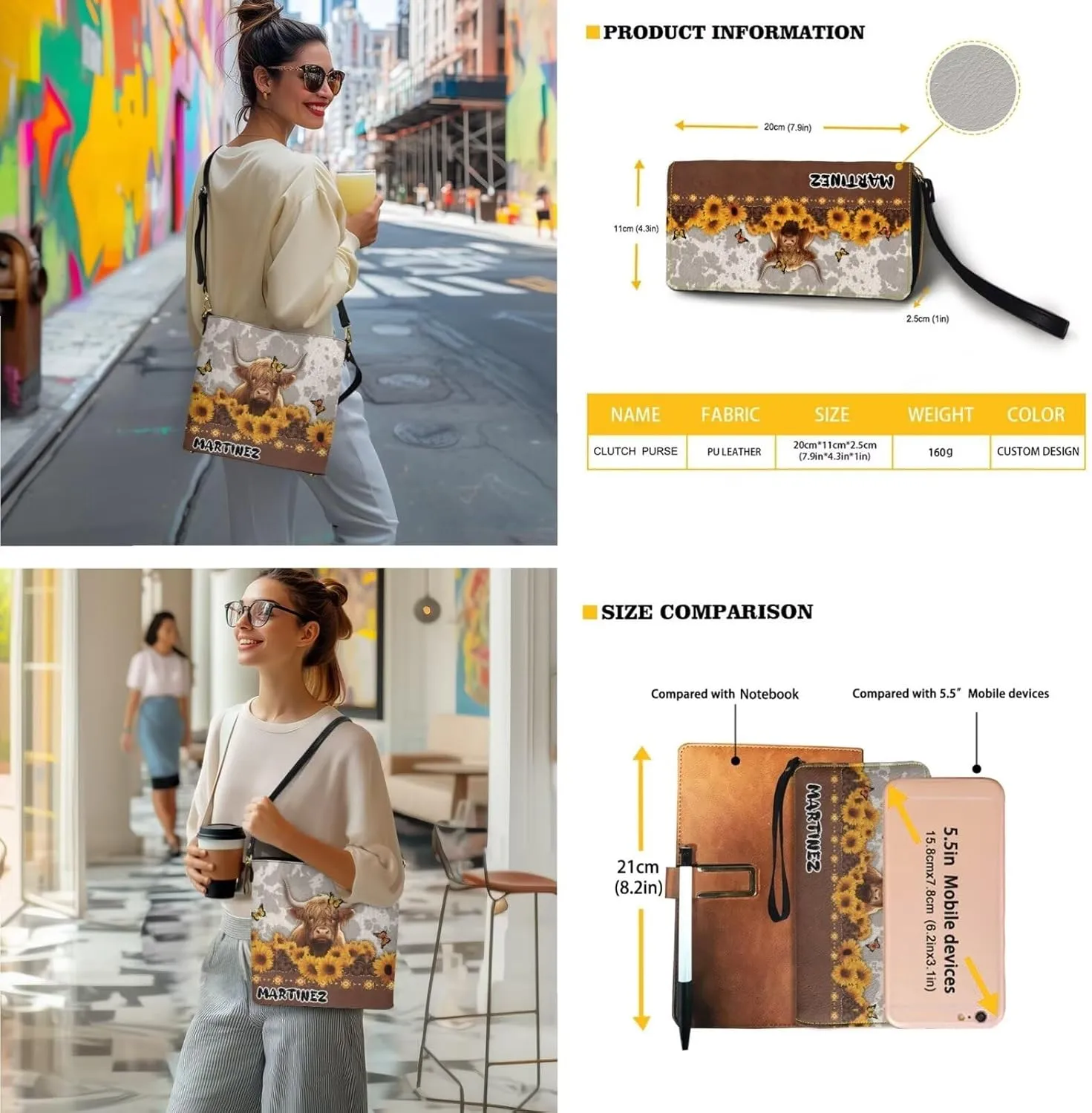 Personalized Crossbody Bag Set for Women, Customized Tote Bags for Women with Name with PU Custom Name Wallet