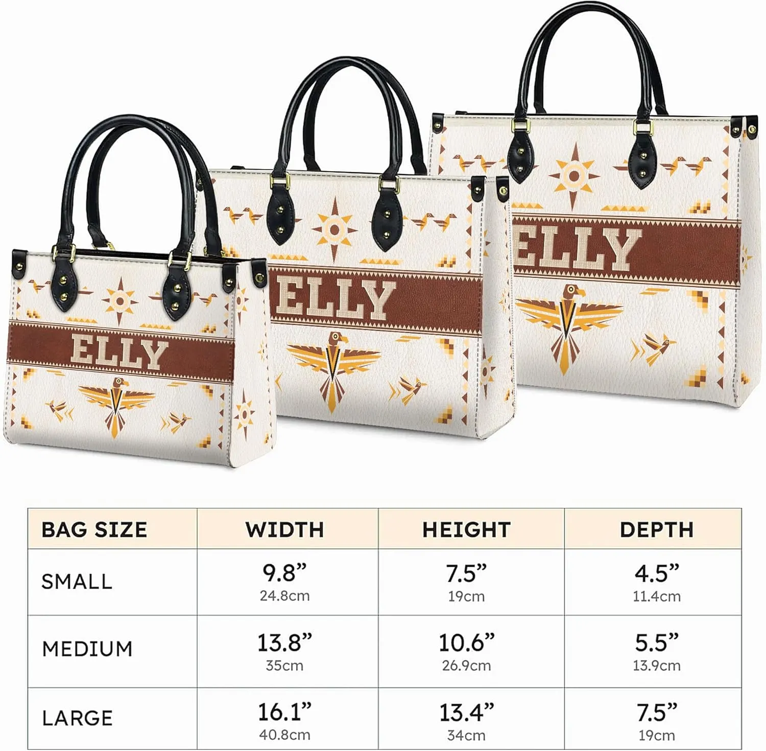 Personalized Leather Handbag for Women – Custom Boho Aztec Purse, Detachable Strap, Mother’s Day Gift