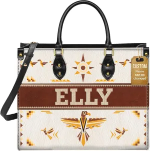 Personalized Leather Handbag for Women – Custom Boho Aztec Purse, Detachable Strap, Mother’s Day Gift
