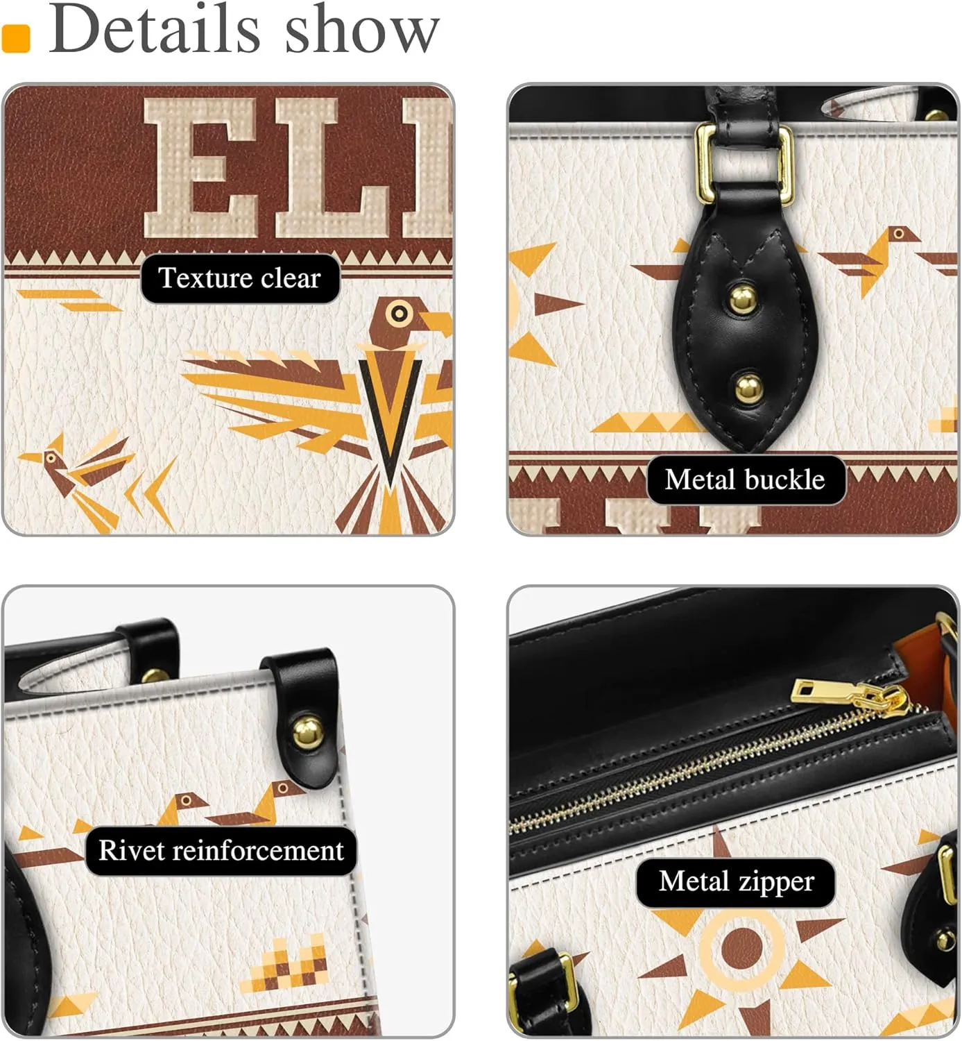 Personalized Leather Handbag for Women – Custom Boho Aztec Purse, Detachable Strap, Mother’s Day Gift