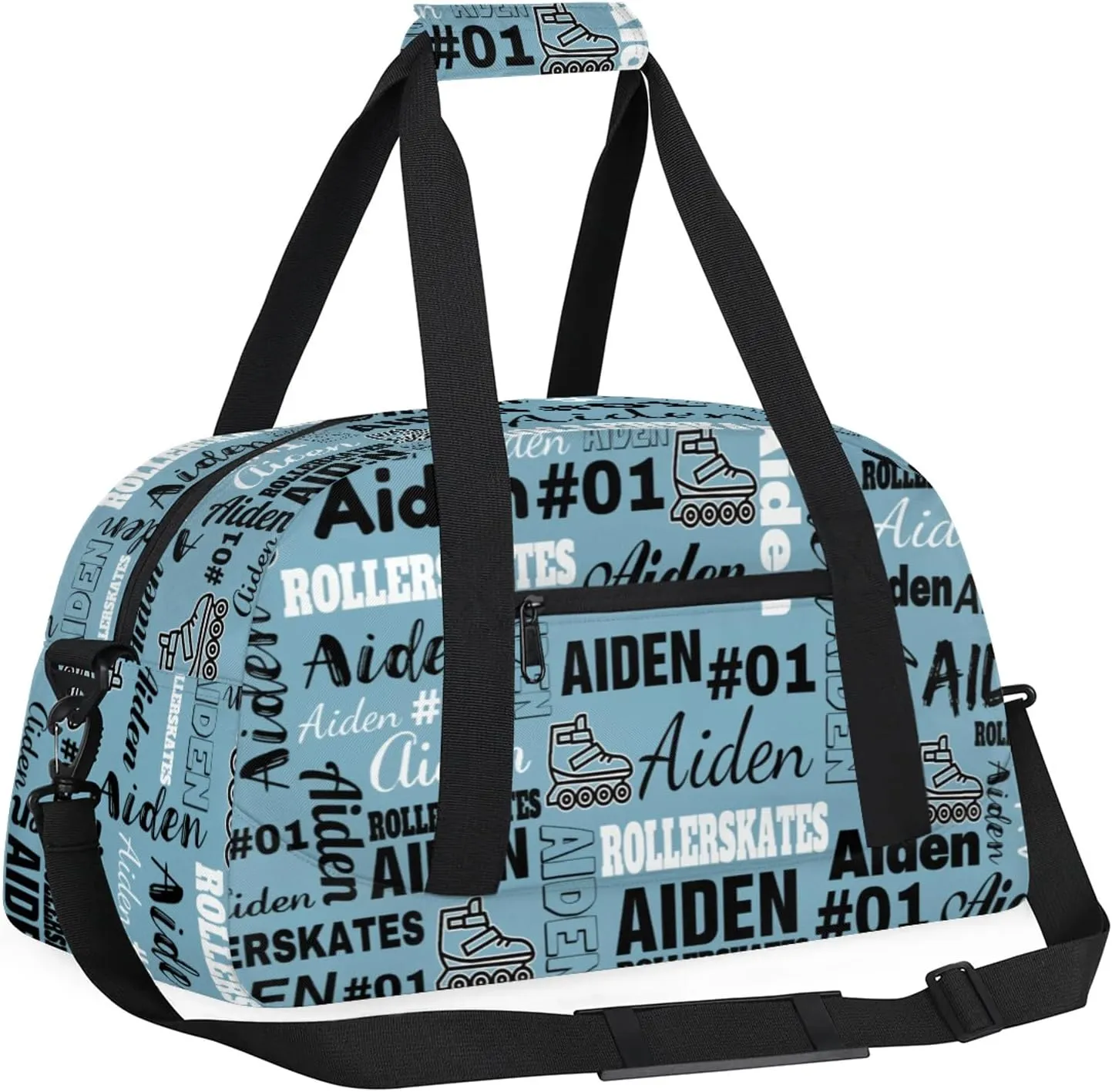Personalized Name Roller Skates Duffle Bags Custom Number Sports Gym Bag Weekender Overnight Training Bag, Dark Blue