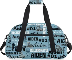 Personalized Name Roller Skates Duffle Bags Custom Number Sports Gym Bag Weekender Overnight Training Bag, Dark Blue
