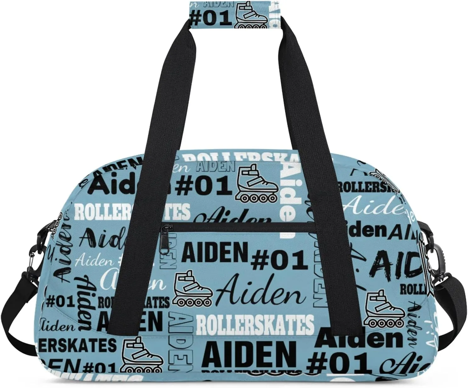 Personalized Name Roller Skates Duffle Bags Custom Number Sports Gym Bag Weekender Overnight Training Bag, Dark Blue