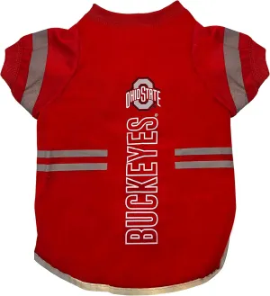 Pets First NCAA Ohio State Buckeyes Dog T-Shirt, Football Dogs & Cats Shirt - Durable Sports PET TEE - 3 Sizes, NCAA PET Outfit, Reflective TEE Shirt in Team Color, Cool Football Dog Tee