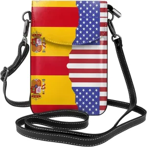 PHAYAH American Spain Flag Small Crossbody Phone Bags For Women Leather Cell Phone Purse Wallet