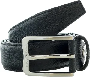 Pierre Cardin Black Textured Classic Silver D-Ring Adjustable Belt Adjustable Mens Belt-26 for Mens