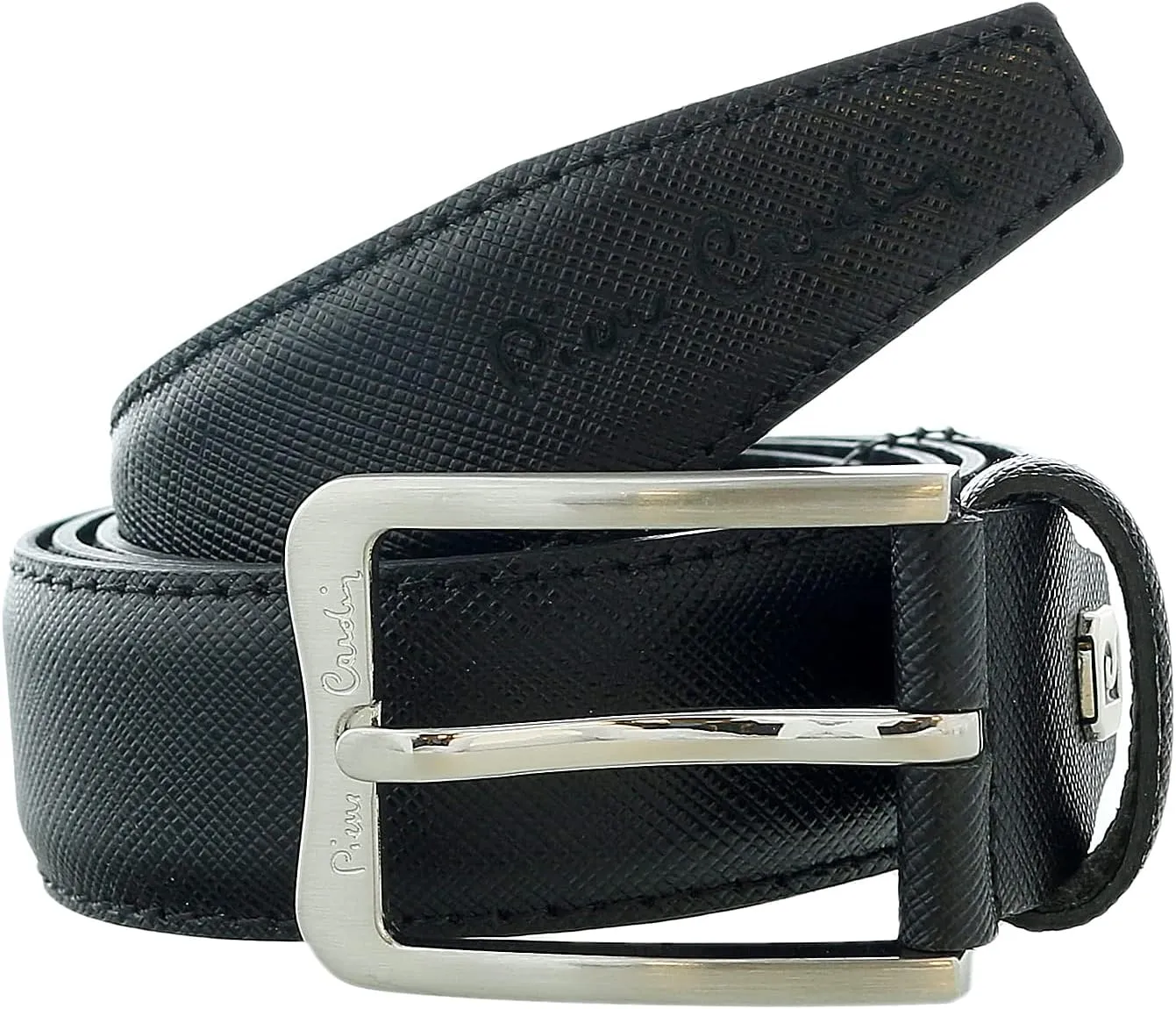Pierre Cardin Black Textured Classic Silver D-Ring Adjustable Belt Adjustable Mens Belt-26 for Mens