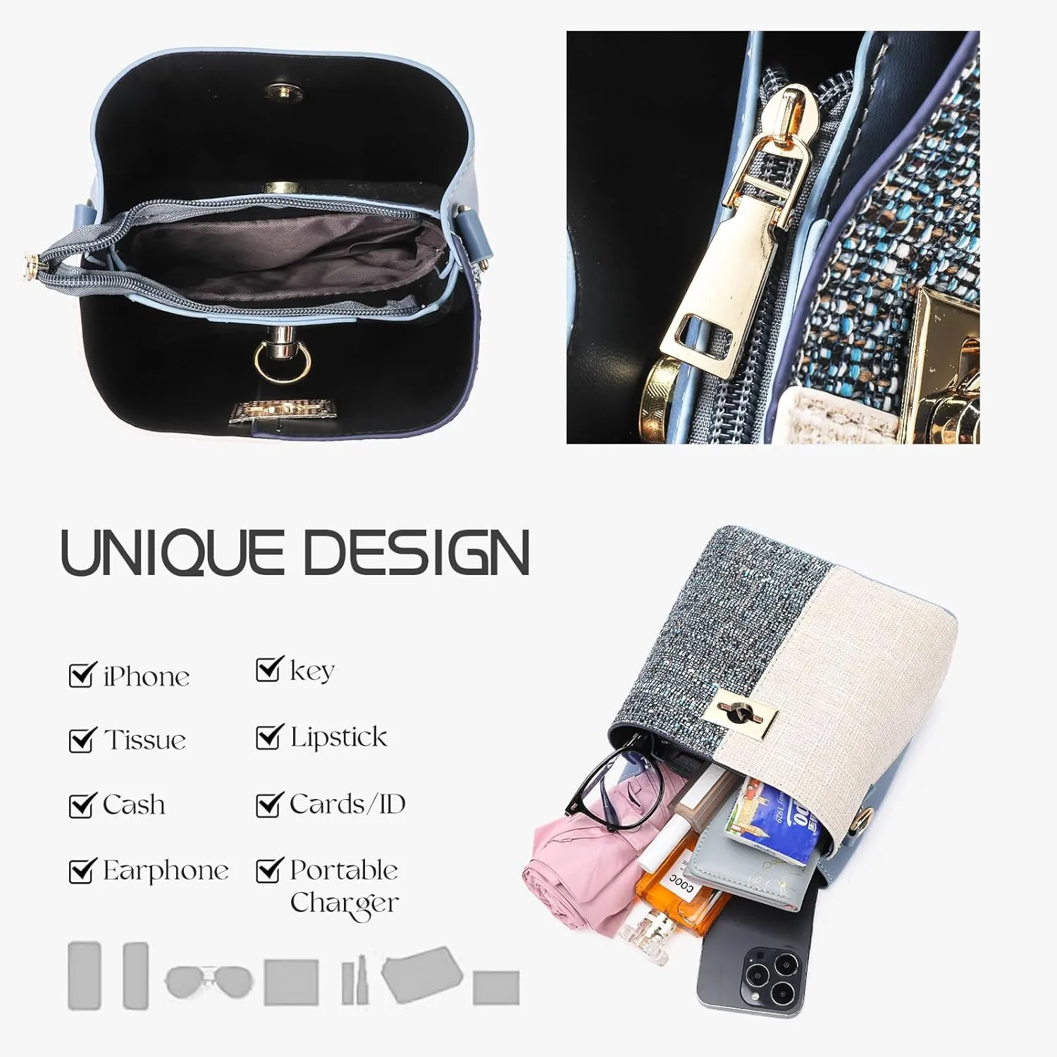 PINCNEL Small Crossbody Purses for Women, Shoulder Bag for Women, PU Leather Crossbody Bags Bucket Bag Handbags