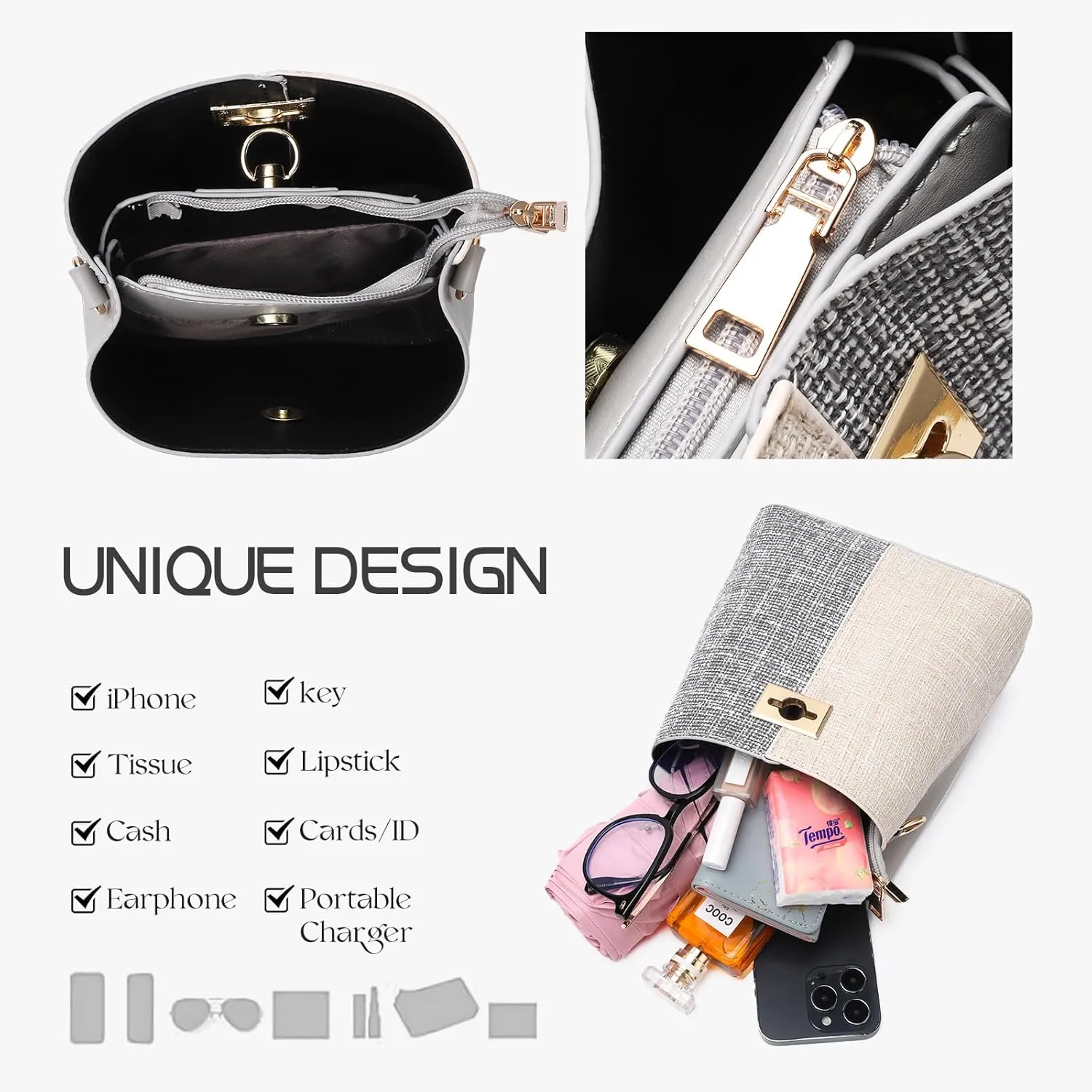PINCNEL Small Crossbody Purses for Women, Shoulder Bag for Women, PU Leather Crossbody Bags Bucket Bag Handbags