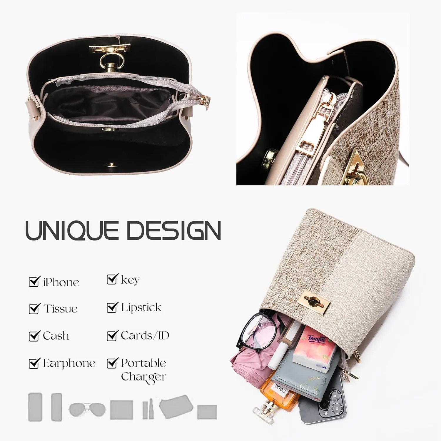 PINCNEL Small Crossbody Purses for Women, Shoulder Bag for Women, PU Leather Crossbody Bags Bucket Bag Handbags