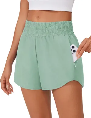 PINSPARK High Waisted Running Shorts for Women 3" Inseam Mesh Liner Quick Dry Sport Athletic Workout Shorts with Zip Pockets