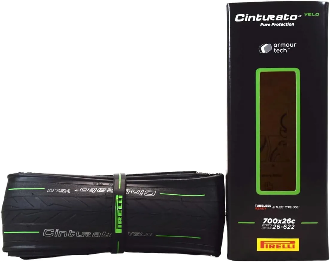 Pirelli Cinturato Velo Road Bike Tire (Long Rides), Clincher Tubeless Ready, Confident Handle Vari Terrains & Worst Conditions, X-Puncture Protect,(1) Tire, Black or Classic Tan Sidewall / Vari Sizes
