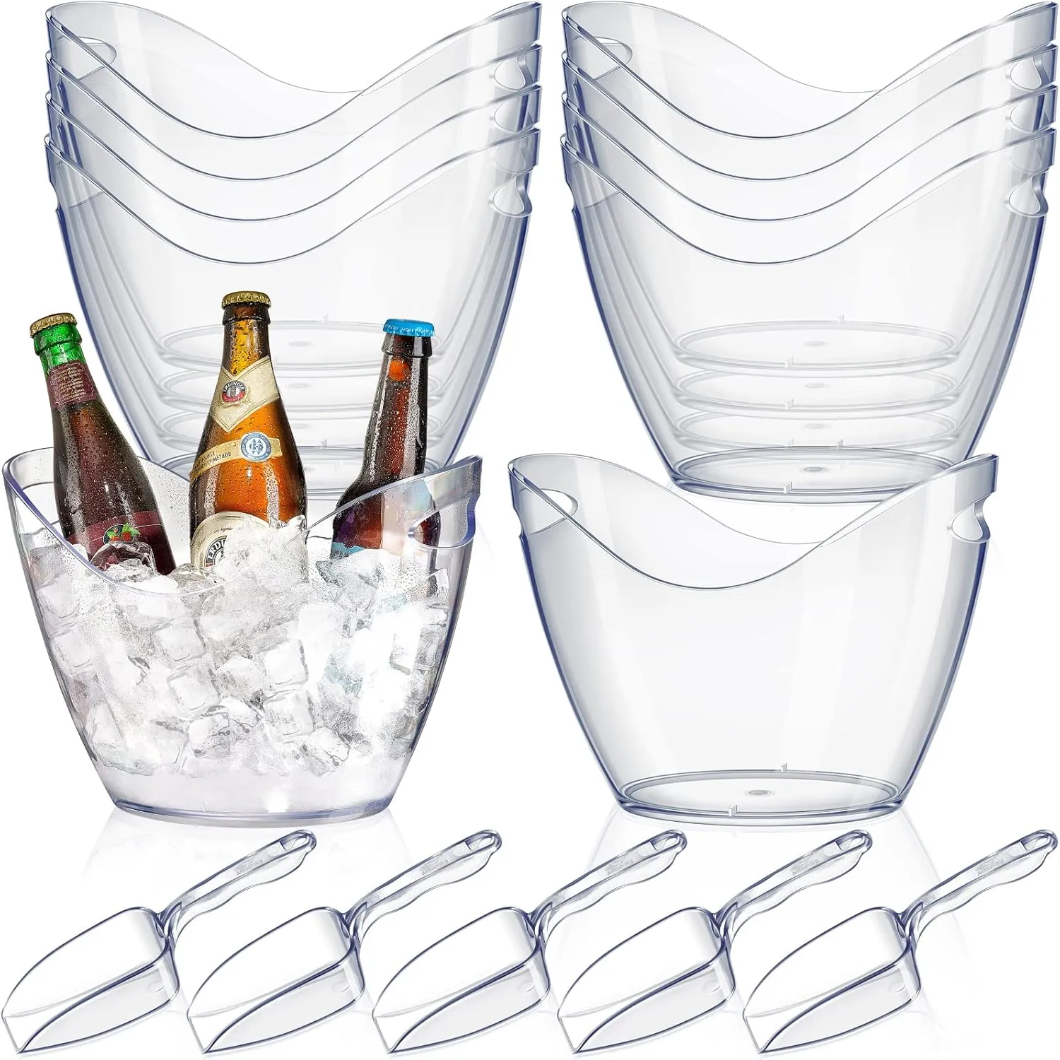 Plastic Clear Ice Bucket with Ice Scoops Clear Acrylic Ice Tub Plastic Wine Bucket Party Beverage Chiller Bin Parties Ice Bucket for Wine Champagne or Beer (24 Pieces, 4 Liters)