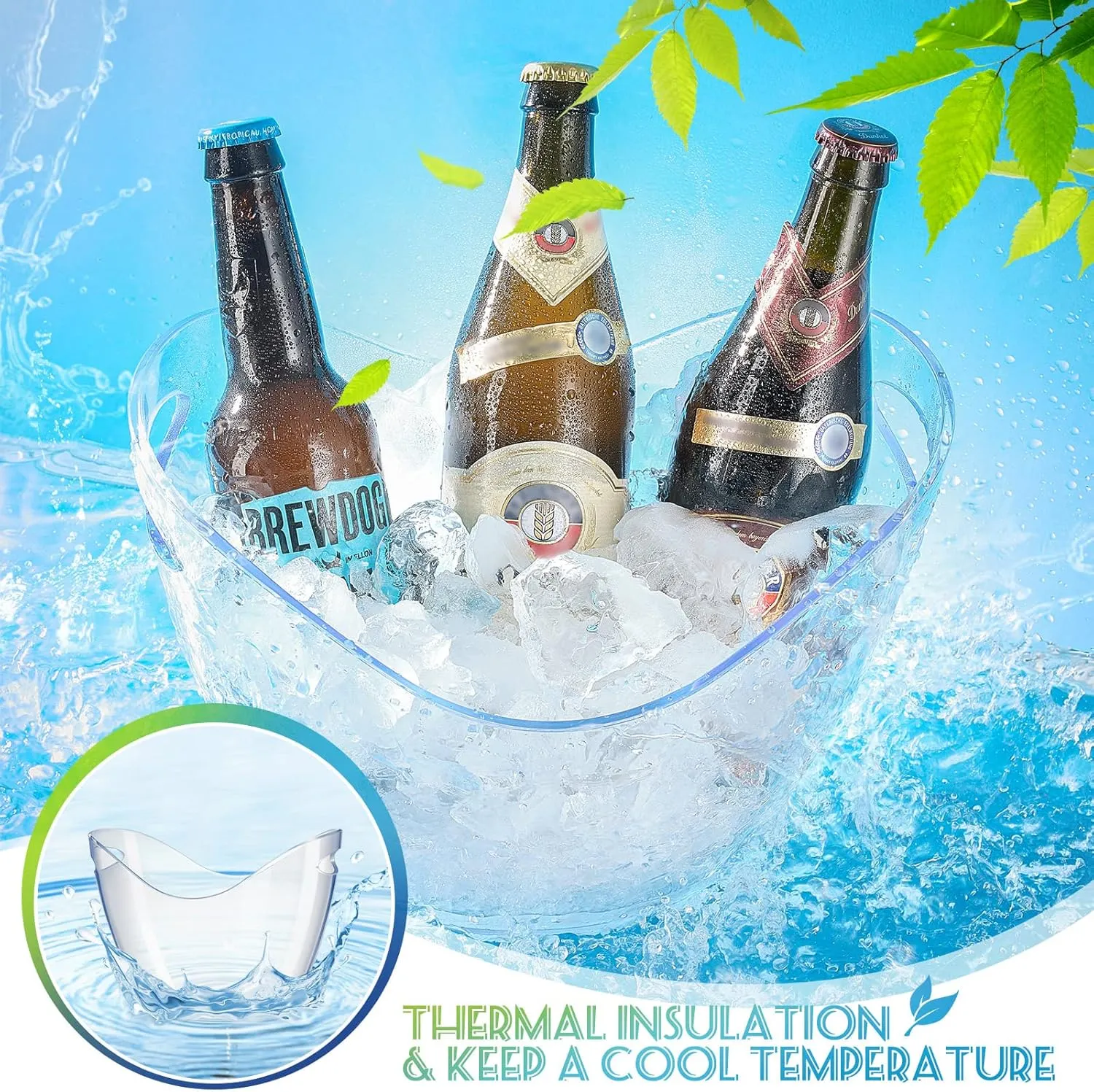 Plastic Clear Ice Bucket with Ice Scoops Clear Acrylic Ice Tub Plastic Wine Bucket Party Beverage Chiller Bin Parties Ice Bucket for Wine Champagne or Beer (24 Pieces, 4 Liters)
