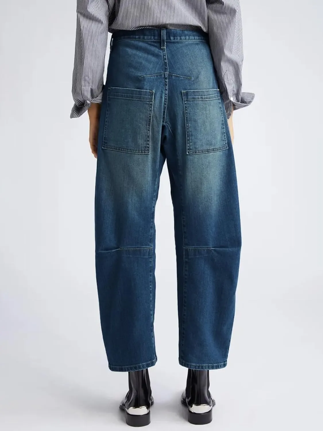 PLNOTME Womens Baggy Barrel Jeans Boyfriend High Waisted Wide Leg Cropped Ankle Denim Pants