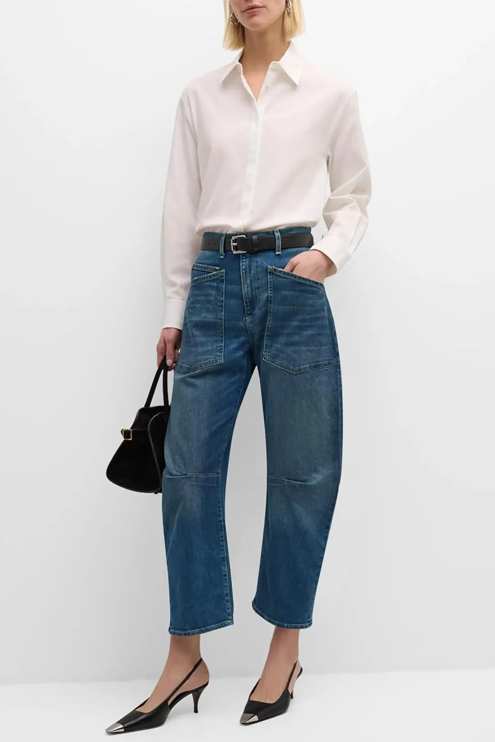 PLNOTME Womens Baggy Barrel Jeans Boyfriend High Waisted Wide Leg Cropped Ankle Denim Pants