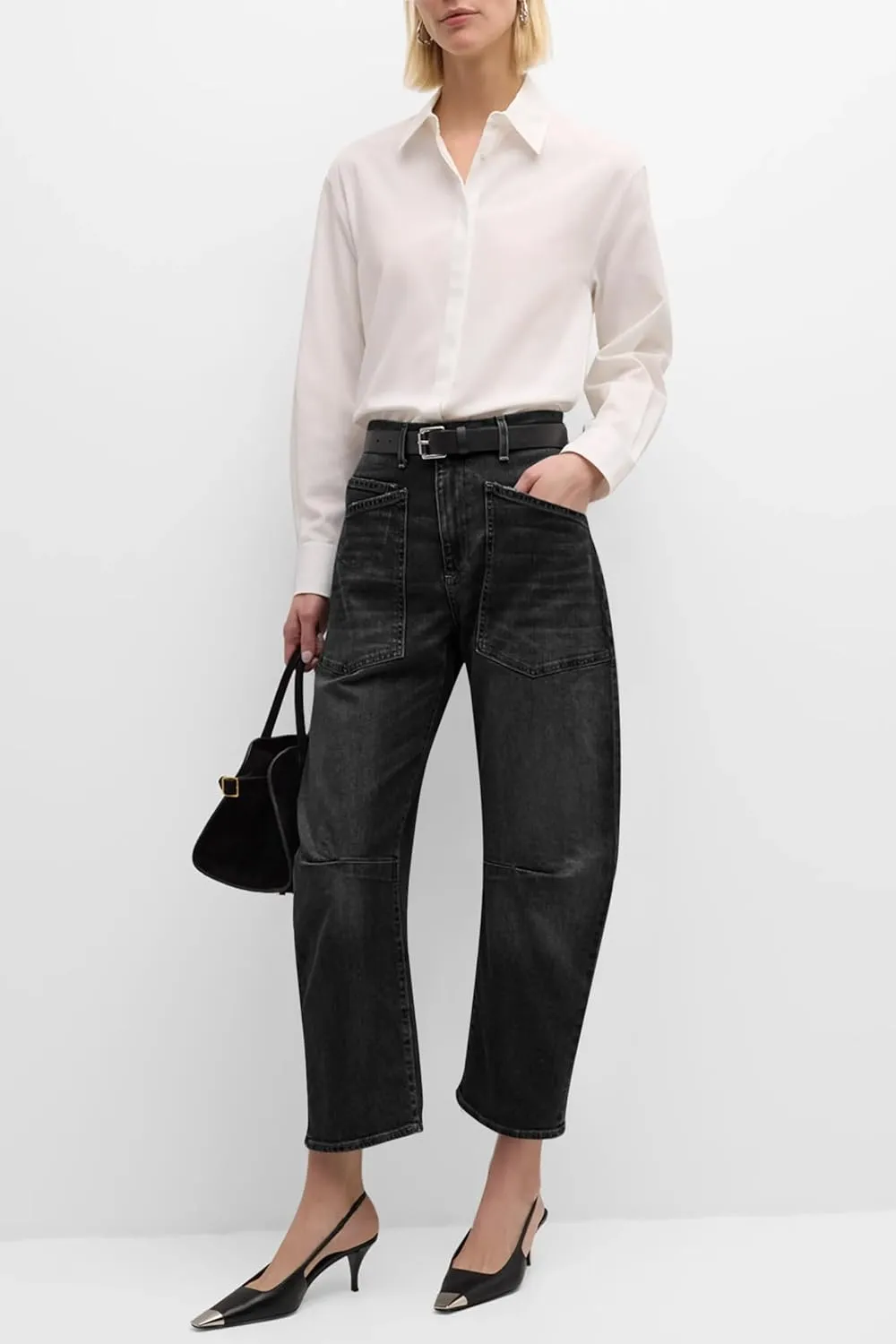 PLNOTME Womens Baggy Barrel Jeans Boyfriend High Waisted Wide Leg Cropped Ankle Denim Pants