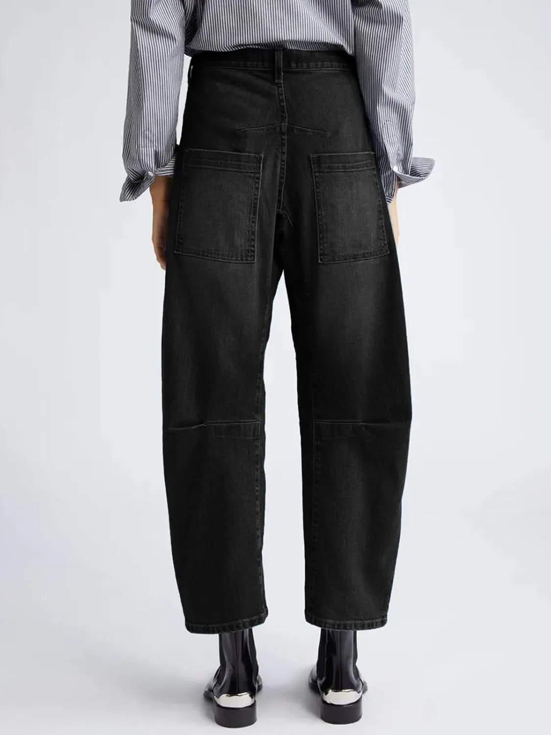 PLNOTME Womens Baggy Barrel Jeans Boyfriend High Waisted Wide Leg Cropped Ankle Denim Pants