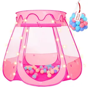 Pop Up Princess Tent with 50 Balls,Ball Pit with Star Lights for 1 2 3 Year Old Girl Birthday Gift,Princess Toys for Toddlers with Carrying Bag,Play Tent for Kids Indoor|Outdoor