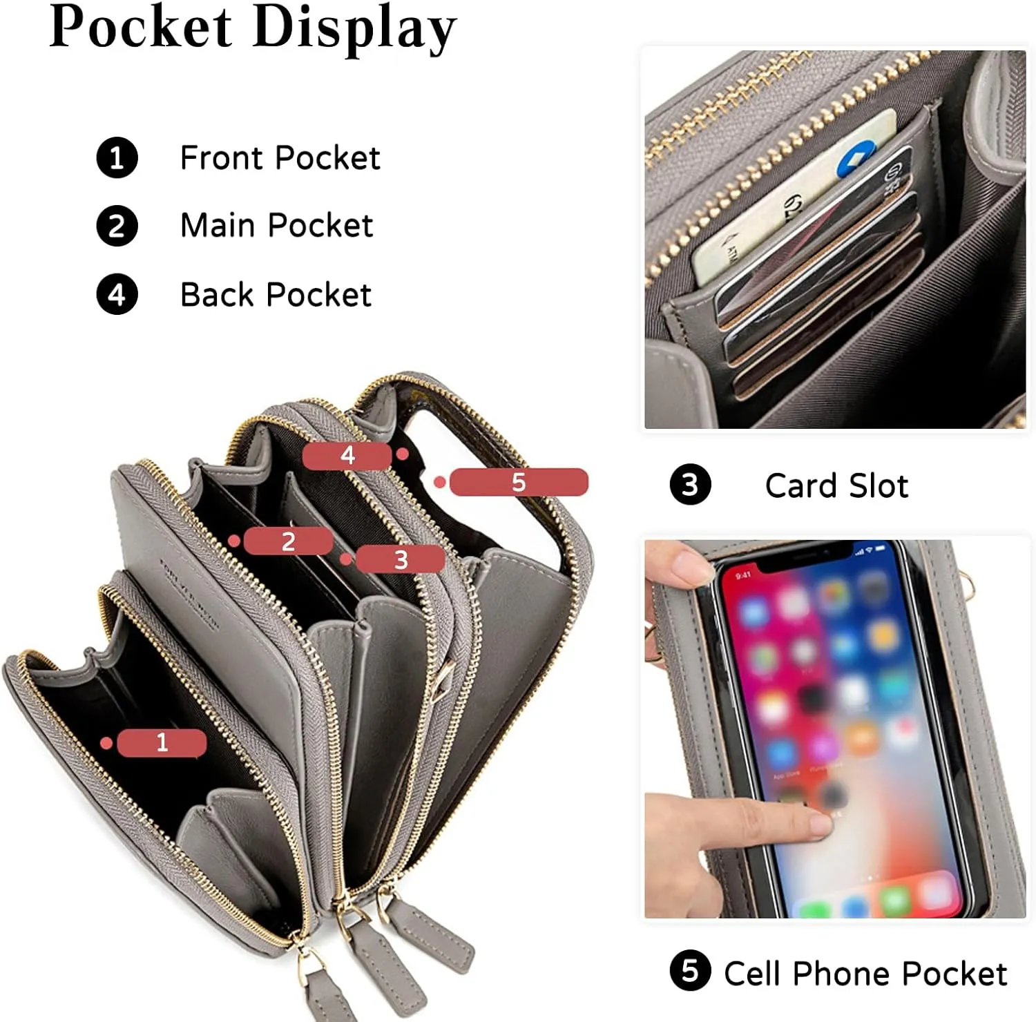 PORRASSO Touch Screen Crossbody Phone Bag Women Shoulder Bag PU Phone Purse Fashion Satchel Wristlet Bag Wallet for Dating Shopping Traveling Light Blue