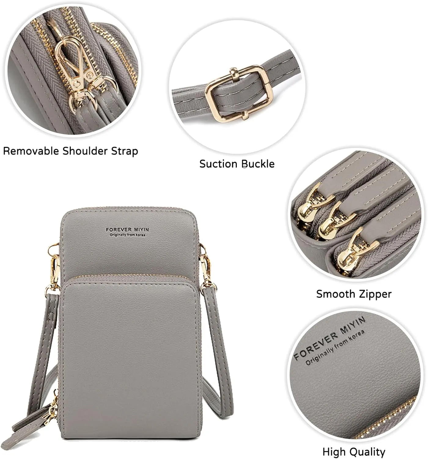 PORRASSO Touch Screen Crossbody Phone Bag Women Shoulder Bag PU Phone Purse Fashion Satchel Wristlet Bag Wallet for Dating Shopping Traveling Light Blue