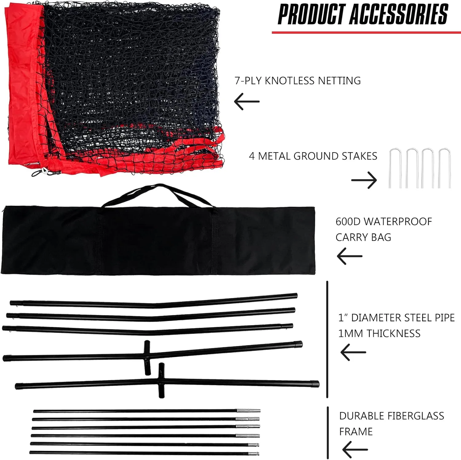 portable Portable Backstop Barrier Netting - multi-Sport lacrosse soccer basketball tennis protective screen with Carry Bag