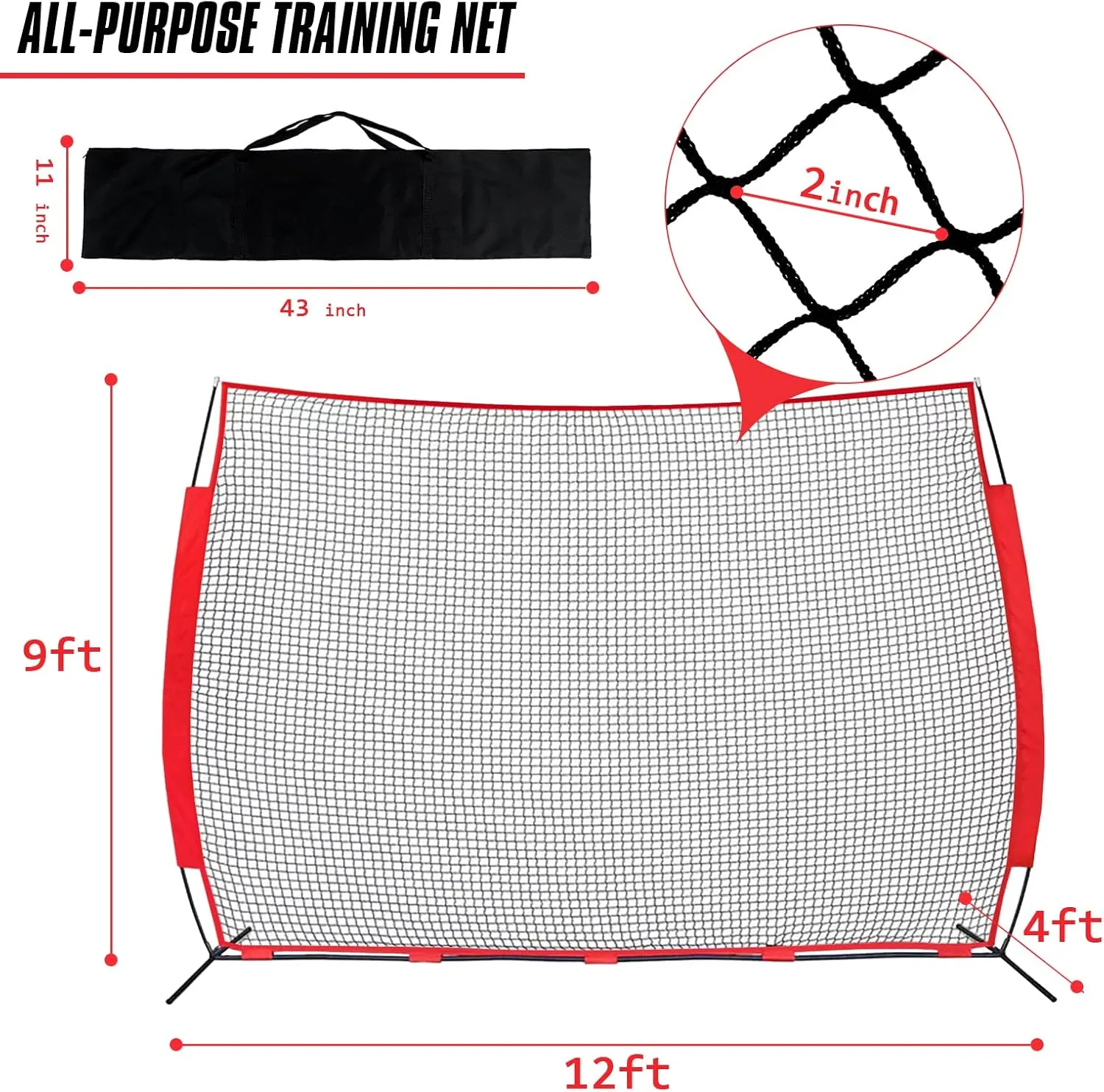 portable Portable Backstop Barrier Netting - multi-Sport lacrosse soccer basketball tennis protective screen with Carry Bag