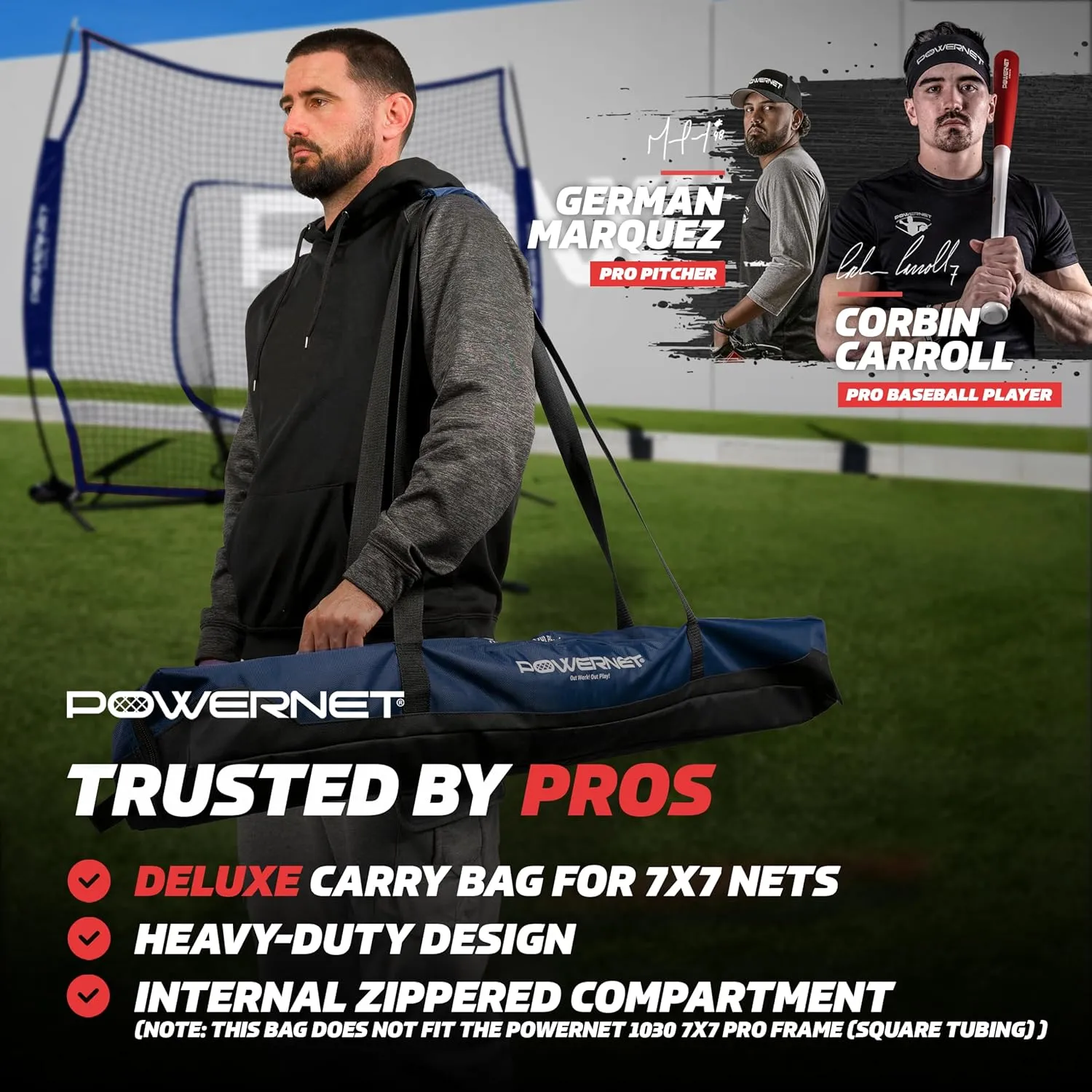 PowerNet 7x7 FT Baseball & Softball Net Replacement Parts, Replace 7x7 FT Frame, Net Only or Carry Bag, Metal Frame and Fiberglass Poles, Durable Nets & Bags Available in Team Colors