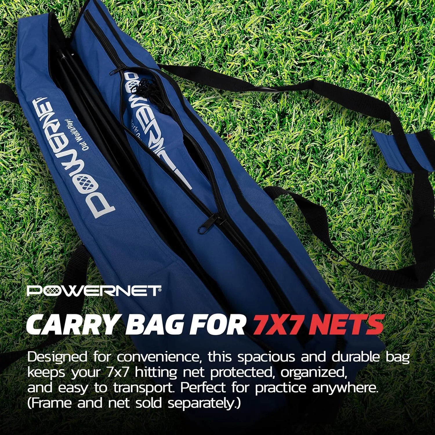 PowerNet 7x7 FT Baseball & Softball Net Replacement Parts, Replace 7x7 FT Frame, Net Only or Carry Bag, Metal Frame and Fiberglass Poles, Durable Nets & Bags Available in Team Colors