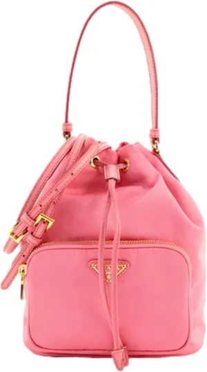 Prada Bags For Women Re-Nylon Saffiano Duet Bucket Crossbody Bag Small Begonia Pink 1BH038 Handbags For Women