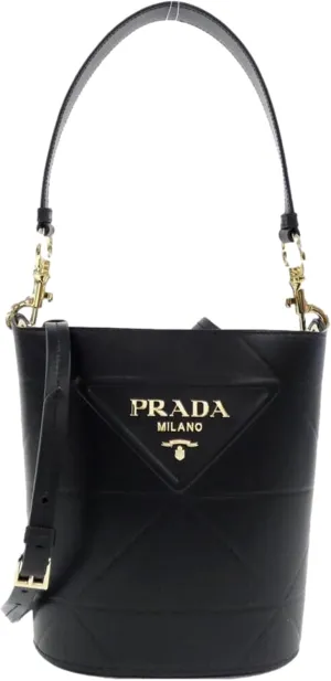 Prada Soft Calf Leather Bucket Crossbody Handbag Nero Black