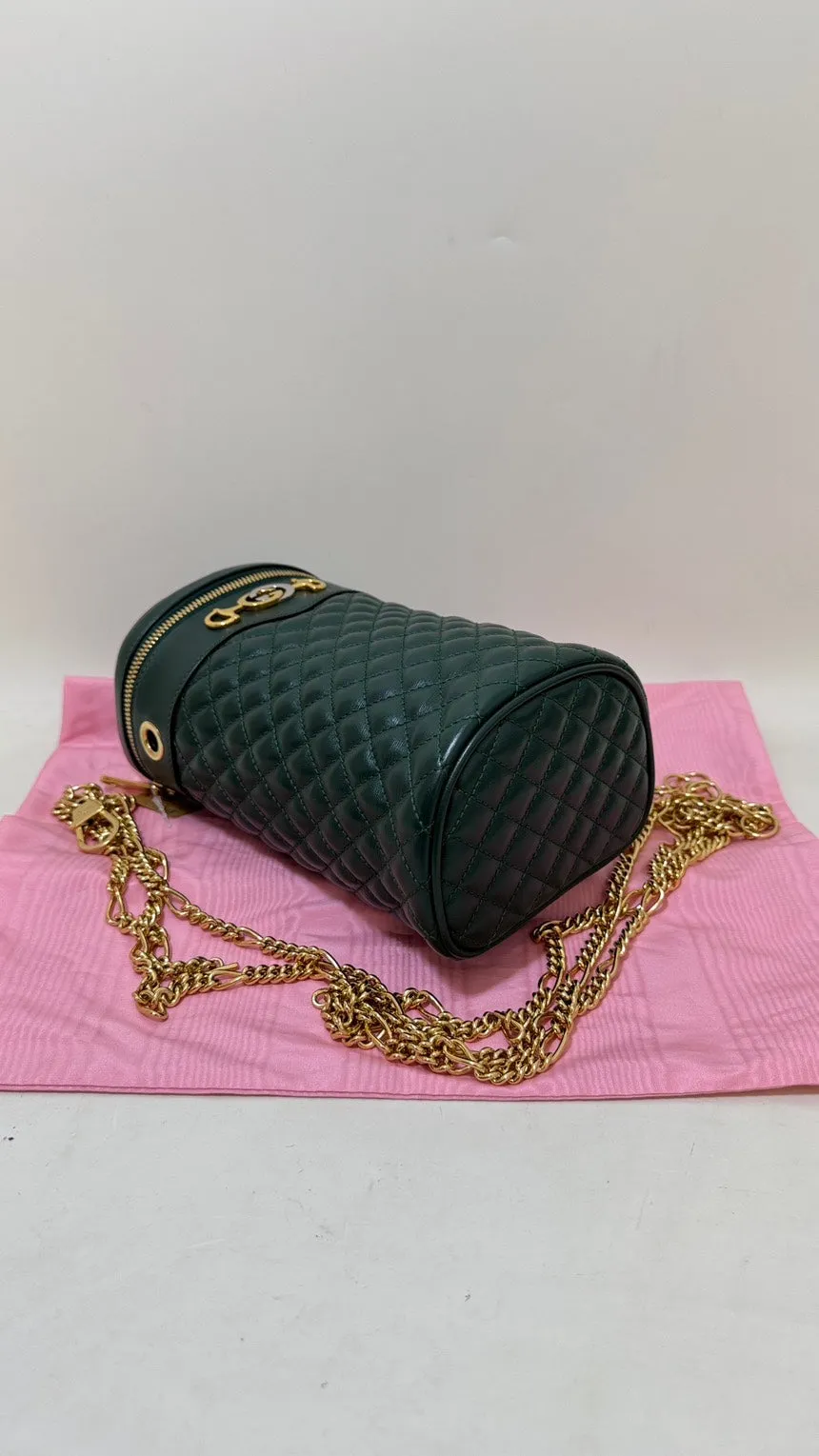 Preloved Gucci GG Marmont Quilted Green Leather Crossbody Bucket Bag