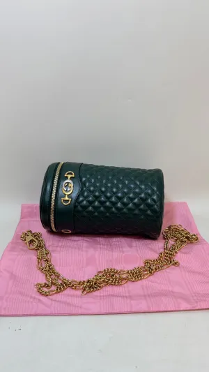 Preloved Gucci GG Marmont Quilted Green Leather Crossbody Bucket Bag