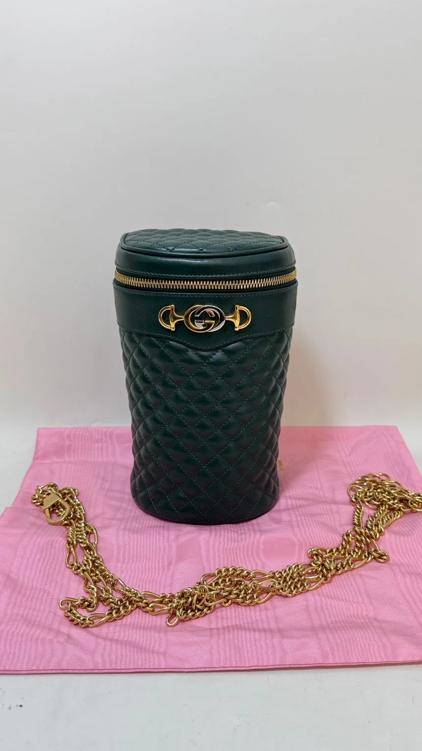 Preloved Gucci GG Marmont Quilted Green Leather Crossbody Bucket Bag