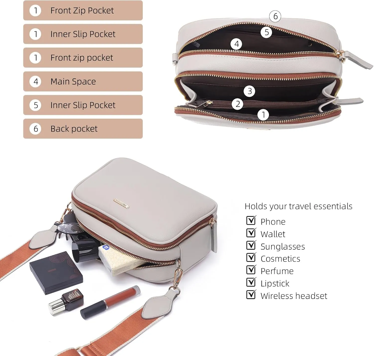 Prettyzys Crossbody Bags for Women, Medium Size Shoulder Handbags, Satchel Purse with Multi Zipper Pocket