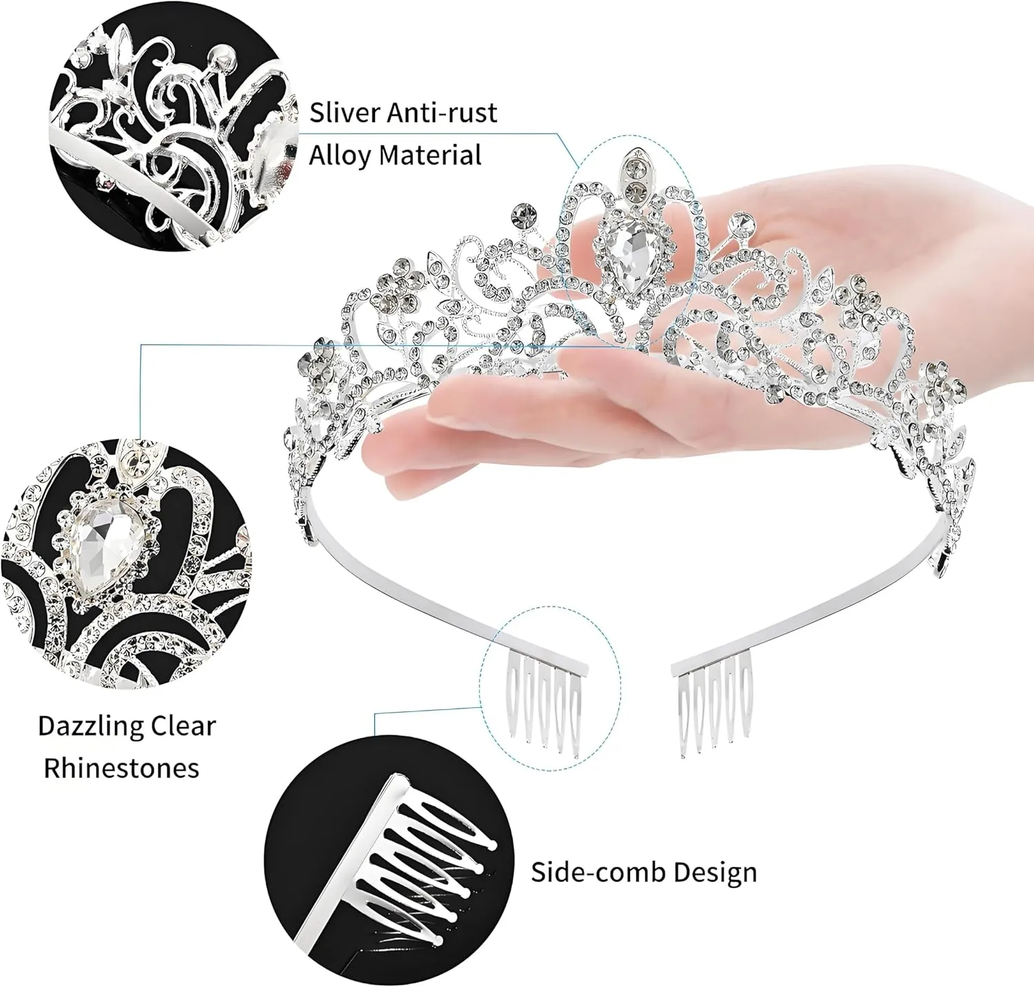 Princess Crown for Women, Crystal Queen Tiaras for Girls Bridal Hair Accessories Gifts for Birthday Wedding Prom, Bridal Party, Pageant, Halloween Christmas Costume
