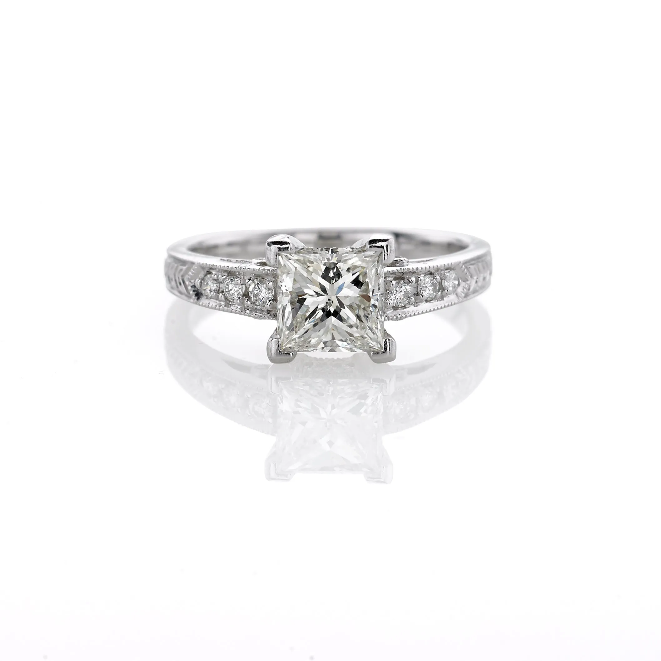 PRINCESS CUT DIAMOND RING WITH DIAMONDS DOWN SHANK