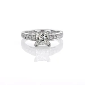 PRINCESS CUT DIAMOND RING WITH DIAMONDS DOWN SHANK