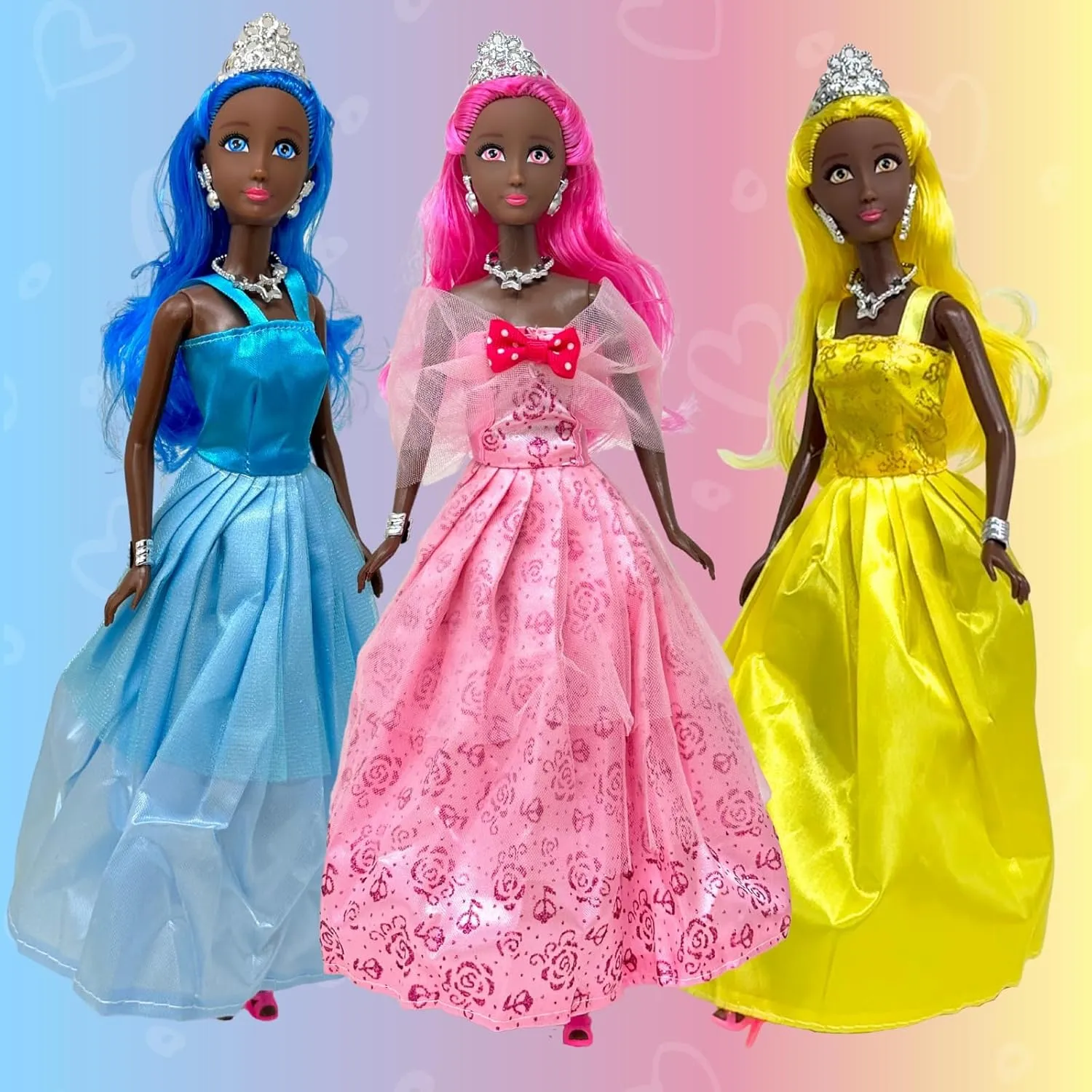 Princess Doll Set for Girls, 3 Little Dolls for Dollhouse Fairy Tale | 11.5” Princess Dolls for 3-12 Year Old Girls | Princess Toy Dolls with Pretty Mermaid Hair