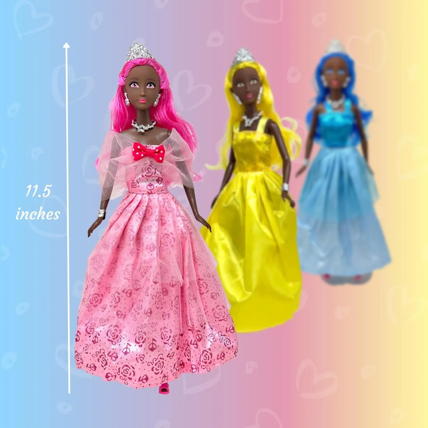 Princess Doll Set for Girls, 3 Little Dolls for Dollhouse Fairy Tale | 11.5” Princess Dolls for 3-12 Year Old Girls | Princess Toy Dolls with Pretty Mermaid Hair