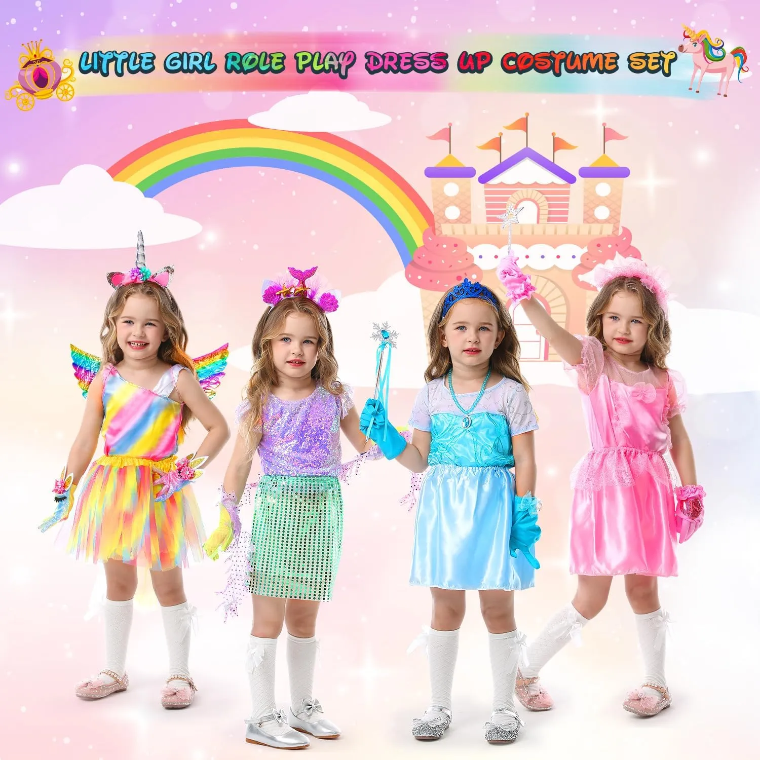 Princess Dress Up Clothes for Little Girl Role Play Costume Gift Set Princess Dress Up Toys for Toddler Girls