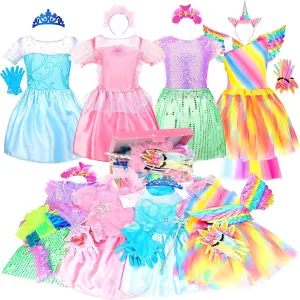Princess Dress Up Clothes for Little Girl Role Play Costume Gift Set Princess Dress Up Toys for Toddler Girls
