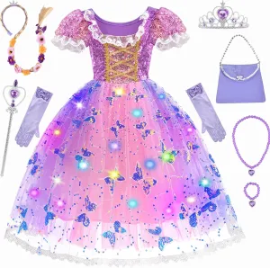 Princess Dresses for Girls - Light up Princess Costume for Girls Age 3-8 Years Old, Halloween Costume & Gift for Toddler Brithday Party (S)