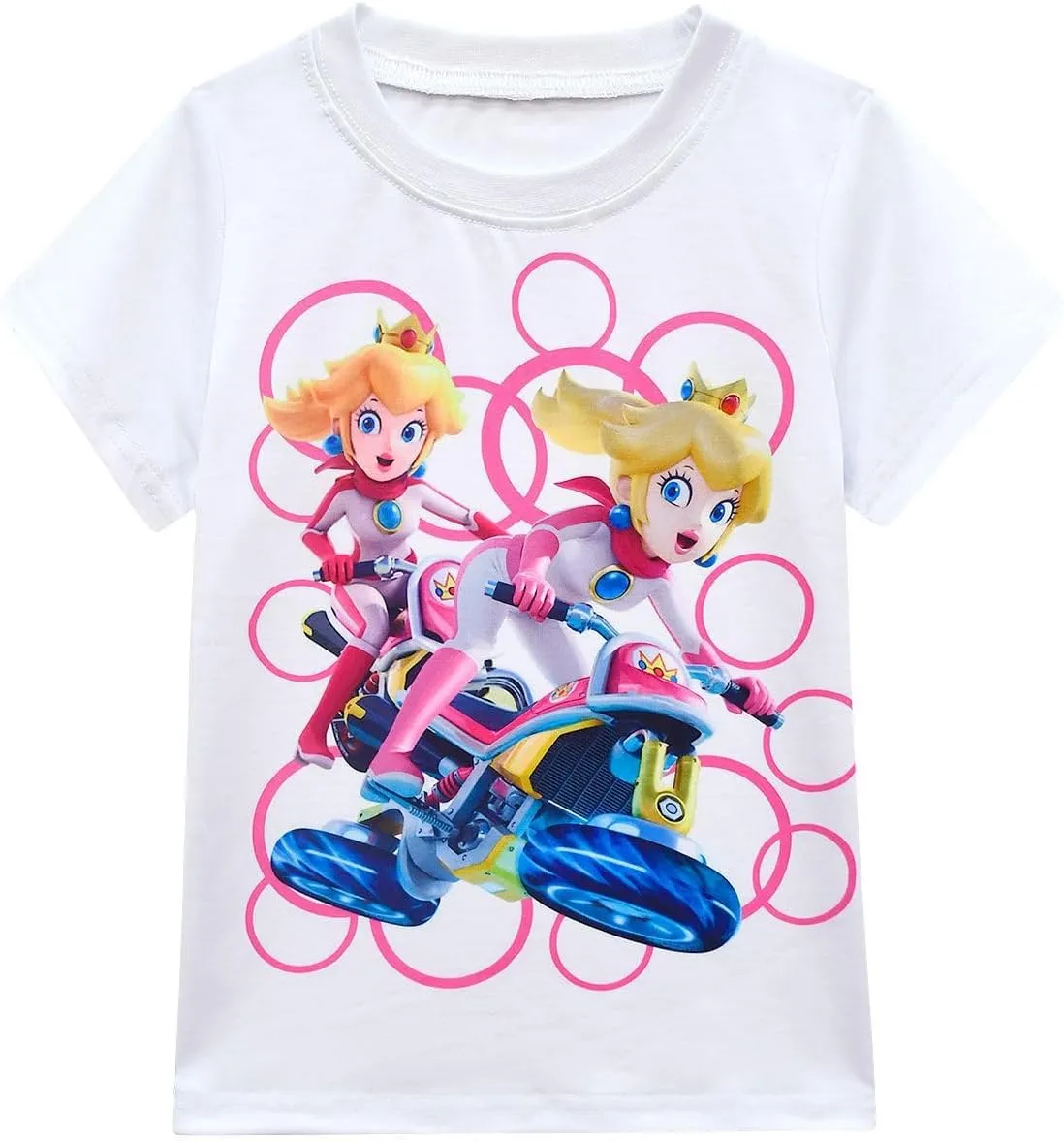 Princess Peach Cosplay Costume Girls Kids Cartoon Short Sleeve Tutu Skirt Dance Dress 2Pcs Outfit Top Tee