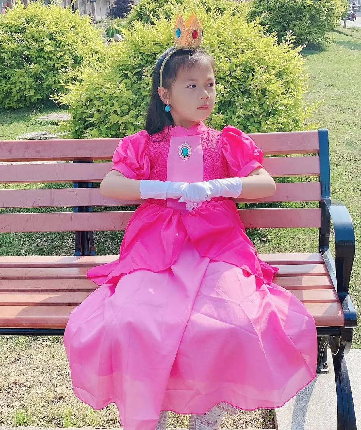 Princess Peach Cosplay Costume Girls Princess Peach Dress Kids Outfit Crown Earrings Gloves for Halloween