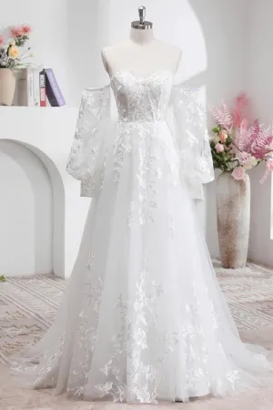 Princess Tulle Lace Off Shoulder Puff Sleeves Formal Dress