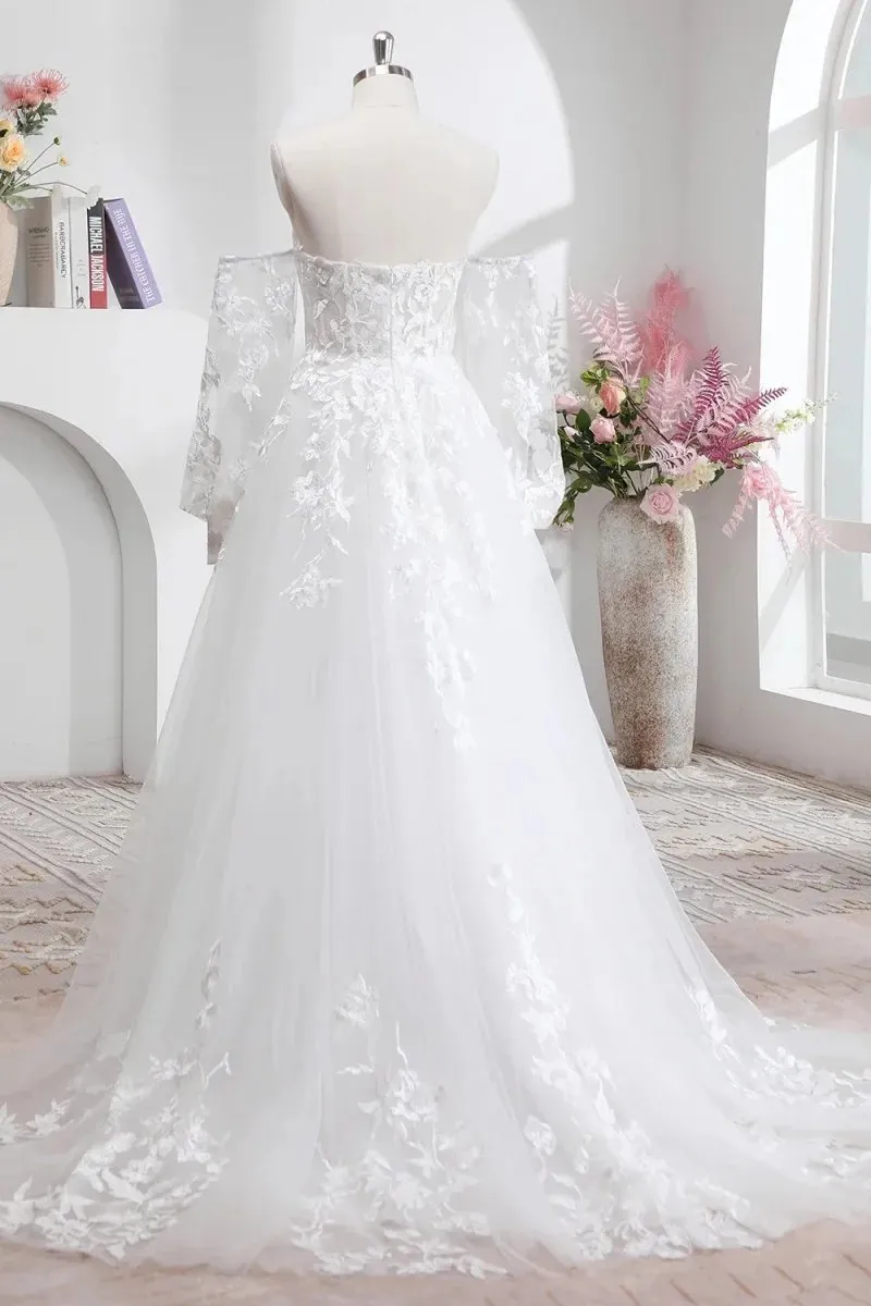 Princess Tulle Lace Off Shoulder Puff Sleeves Formal Dress