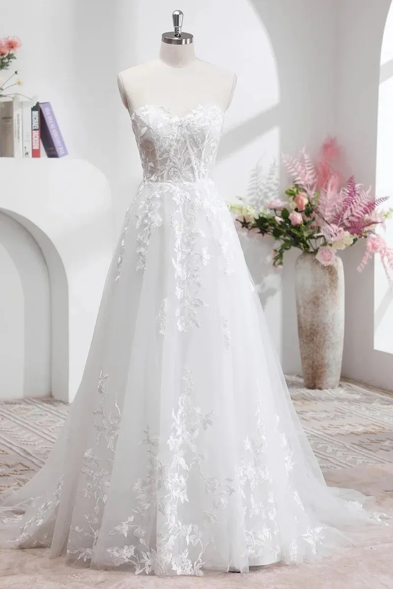 Princess Tulle Lace Off Shoulder Puff Sleeves Formal Dress