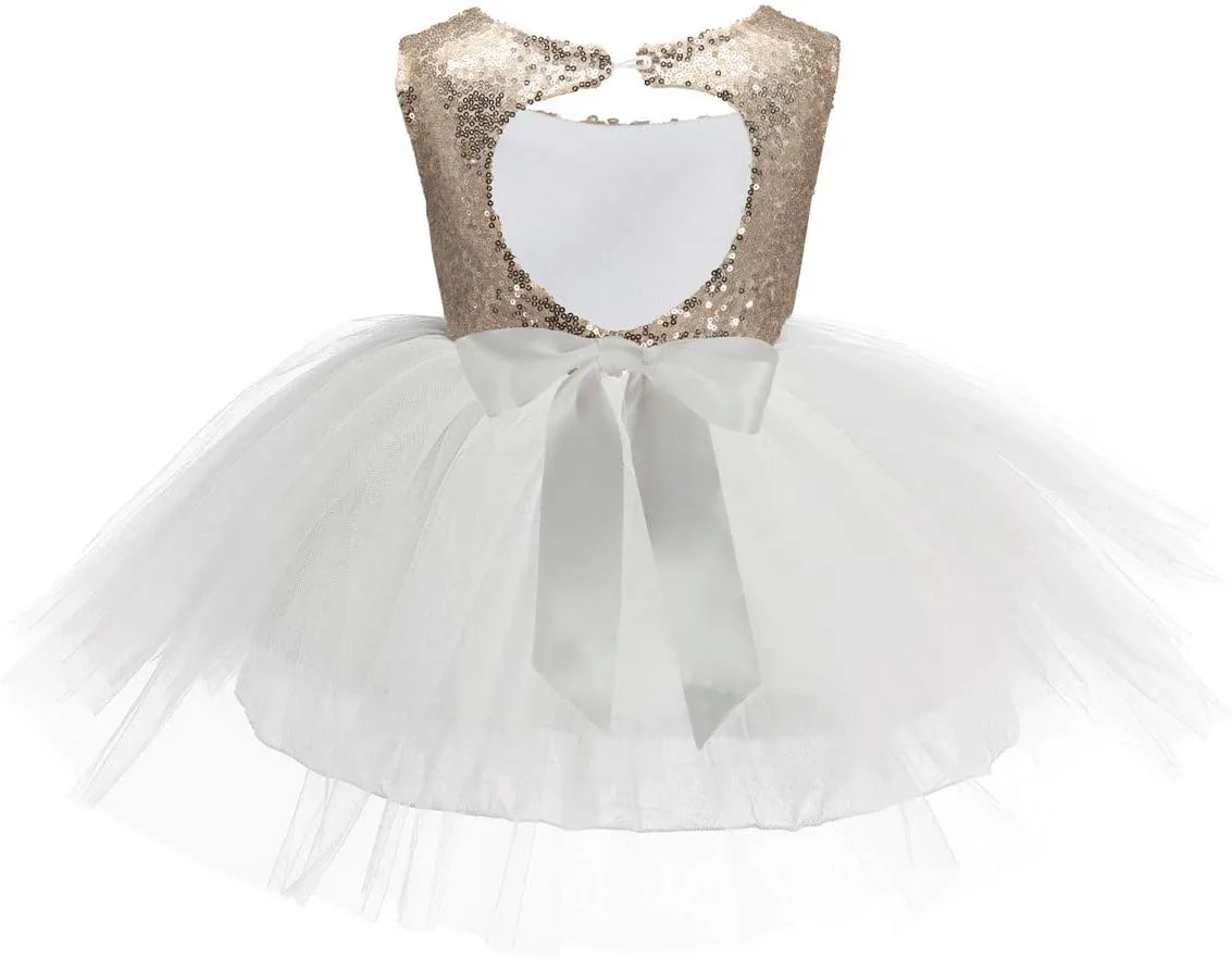 Princess Tulle Tutu Girl Dress Wedding Pageant Party Baby Dresses Sequin Backless Lace Flowers Newborn-7 Years