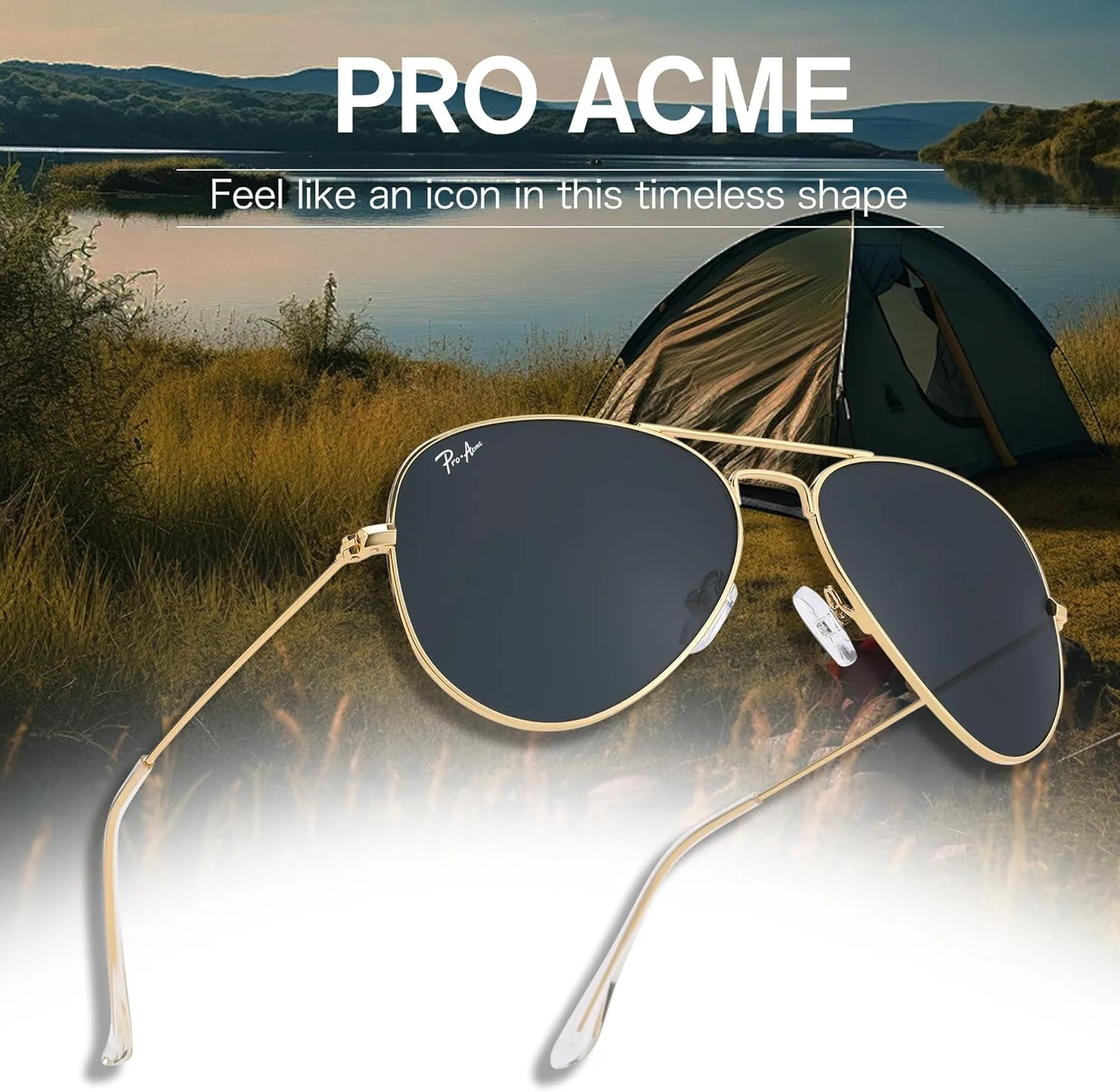 Pro Acme 55MM Glass Small Aviator Sunglasses, Classic Metal Frame UV400 Protection for Men Women